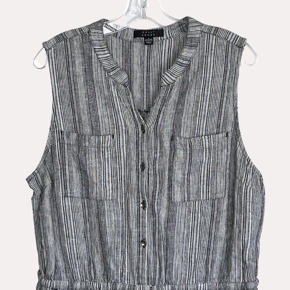 Kelly Renée Sleeveless Striped Romper Jumpsuit Drawstring Waist Pockets Size L - Picture 4 of 14